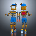 Cartoon Robot Characters With Blue Hats Yellow Bodies Blue Shorts And Yellow Shoes