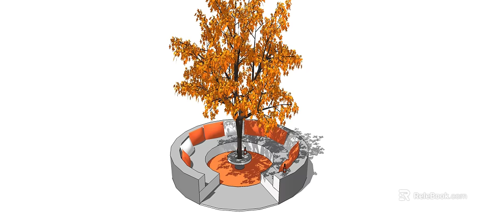 Circular Outdoor Sofa With Curved Design And Orange Cushions Under Tree 3d model 