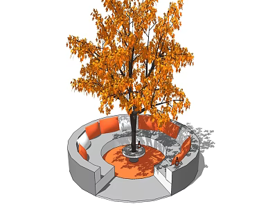 Circular Outdoor Sofa With Curved Design And Orange Cushions Under Tree 3d model