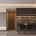 Modern Dining Room Interior With Cabinets Dining Table And Pendant Lights 3d model