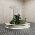 Indoor Landscape Seating On Circular Platform With Green Plants Transparent Structure And Lighting 3d model