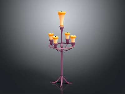 Purple Stand Lamp Set With Yellow Candle Shaped Multiple Lights And Modern Design 3d model