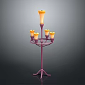 Purple Stand Lamp Set With Yellow Candle Shaped Multiple Lights And Modern Design