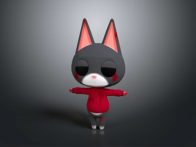 Cartoon Black Cat With Pink Ears In Red Hoodie Arms Open On Gray Background 3d model