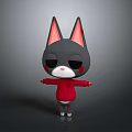 Cartoon Black Cat With Pink Ears In Red Hoodie Arms Open On Gray Background
