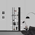 Modern Bookshelf Book Ornaments Decorations Single Sofa Side Floor Lamp Decorative Painting 3d model