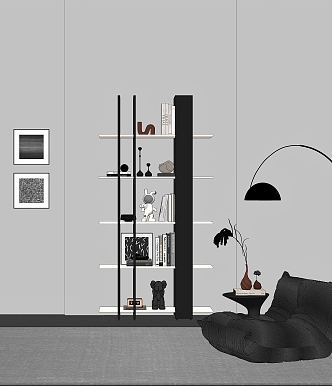 Modern Bookshelf Book Ornaments Decorations Single Sofa Side Floor Lamp Decorative Painting 3d model