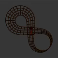 Modern Abstract Orange Grid Curved Loop Sculpture Art Design Structure