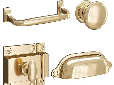 Elegant Golden Decorative Hardware Set with Door Handles Drawer Pulls and Latch Plates 3d model