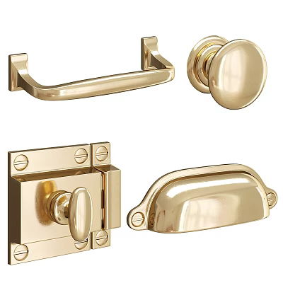 Elegant Golden Decorative Hardware Set with Door Handles Drawer Pulls and Latch Plates 3d model