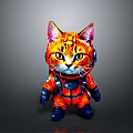 Colorful Stuffed Cat in Orange Astronaut Suit with Blue Boots and Yellow Eyes
