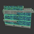 Modern Structural Building Component With Blue Panel And Silver Layered Texture
