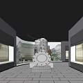 Modern Museum Exhibition Hall With Central Sculpture And Glass Display Cases