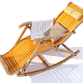 Bamboo Rocking Leisure Chair With White Blanket And Beige Cushion For Relaxation