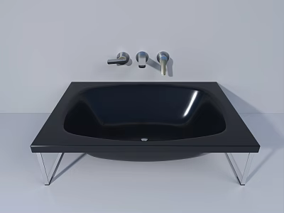 Modern Black Square Bathtub with Silver Faucet and Metal Stand Design 3d model