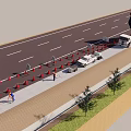 Road Construction Site With Traffic Cones Sidewalk Workers And Vehicles 3d model