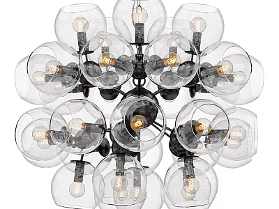 Multi Globe Modern Chandelier With Transparent Glass Balls And Exposed Bulbs 3d model