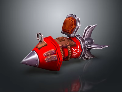 Red Metallic Spacecraft Component For Astronautical Exploration With Mechanical Thrusters And Tools 3d model