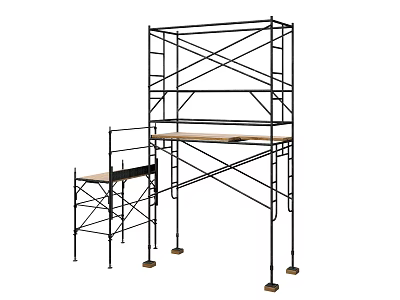 Two Metal Scaffolding Frames With Different Sizes And Platforms For Construction 3d model