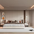 Modern Bedroom Interior Design With Large Bed Headboard Decorative Paintings And Pendant Lights