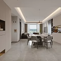 Modern Minimalist Open Plan Living And Dining Room With Comfortable Leather Sofa And Elegant Decorations