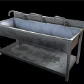 Stainless Steel Vegetable Washing Sink With Three Faucets On Stand And Bottom Shelf