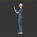 Woman in blue scrubs white cap and blue gloves with hands crossed against gray background