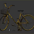 Yellow Vintage Bicycle With Front Metal Basket Rear Rack And Retro Accessories