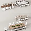 Modern Office Conference Table With Wooden Top Green Plant And White Chairs
