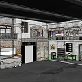 Vintage Two Story Building Interior With Balcony Hanging Clothes Old Furniture And Bicycle