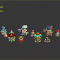 Colorful Cartoon Game And Movie Characters With Different Costumes On Reflective Surface