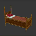 Classic Wooden Four Poster Bed With Red Pillow And Mattress