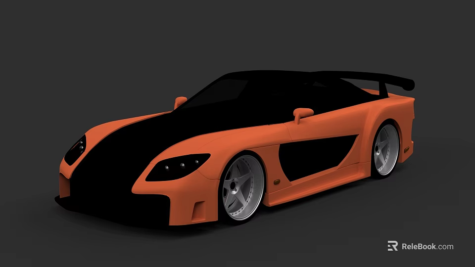 Orange And Black Sports Car With Sleek Body Rear Spoiler And Silver Wheels 3d model 