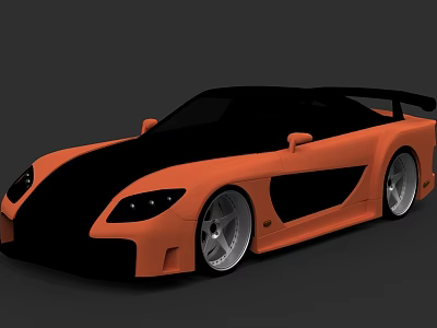 Orange And Black Sports Car With Sleek Body Rear Spoiler And Silver Wheels 3d model