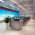Modern Monitoring Room Interior With Large Screen Wall Control Console And Office Chairs