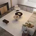 Modern Living Room Sofa And Coffee Table Set With Area Rug Floor Lamp And Plant