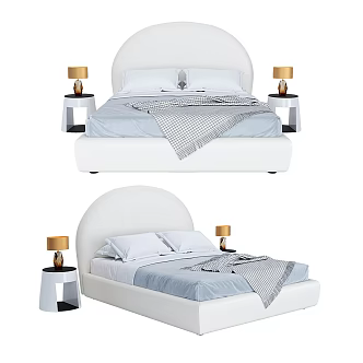Modern White Double Bed Children's Bed 3d model