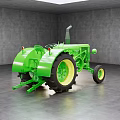 Green Vintage Tractor Showcased In Indoor Space With Gray Concrete Walls And Floor