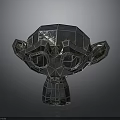 Metallic Geometric Sculpture With Polyhedral Design And Eye Shaped Holes On Reflective Base