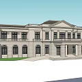 Classical Style Multi Story Building With Arched Windows Balconies And Front Lawn 3d model