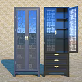 Two Different Design Bookcases With Glass Doors Lattice Panels And Gold Handle Drawers