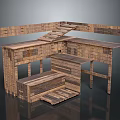 Wooden Assembled Structure With Staircase Platform Steps And Layered Planks