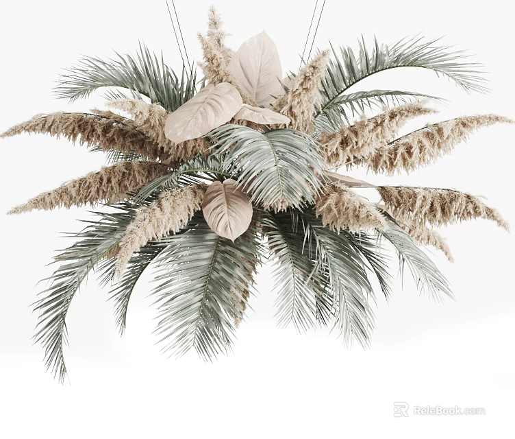 Elegant Dried Pampas Grass Palm Leaves And Wheat Ears Home Decor Arrangement 3d model 