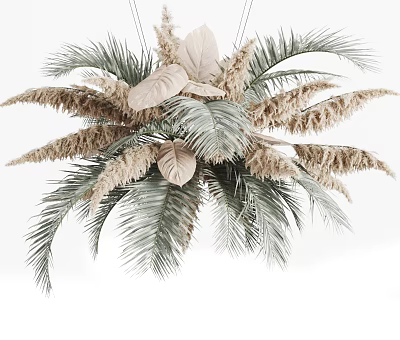 Elegant Dried Pampas Grass Palm Leaves And Wheat Ears Home Decor Arrangement 3d model