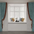 Cozy Bay Window Nook With Blue Yellow Pillows Teal Curtains And Sheer Drapes