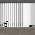 White Venetian Blinds In Interior Space With Wooden Floor Small Potted Plant And Decorative Items