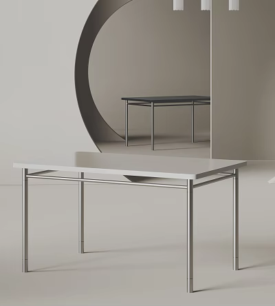 Sleek Modern Dining Table With Metal Frame White Tabletop And Mirror Reflection 3d model
