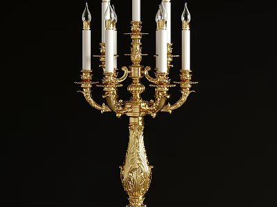 Golden Candelabra Table Lamp With Multiple Candle Shaped Lights And Carved Base 3d model