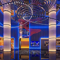 Luxury Hotel Lobby Interior Design With Modern Chandelier And Decorative Columns
