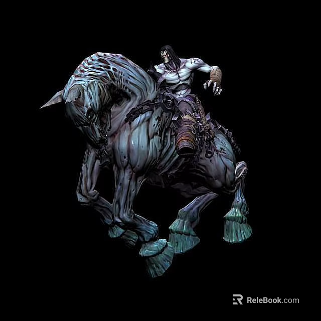 Tech Exhibition Hall Displaying Blue and White Centaur Figure with Mechanical Textures 3d model 